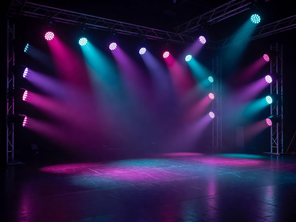 LED wash lighting fixtures providing ambient colour on a stage