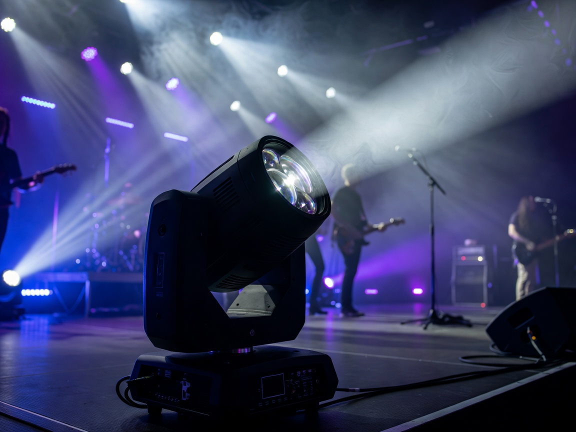Moving head lighting fixture operating during a live event
