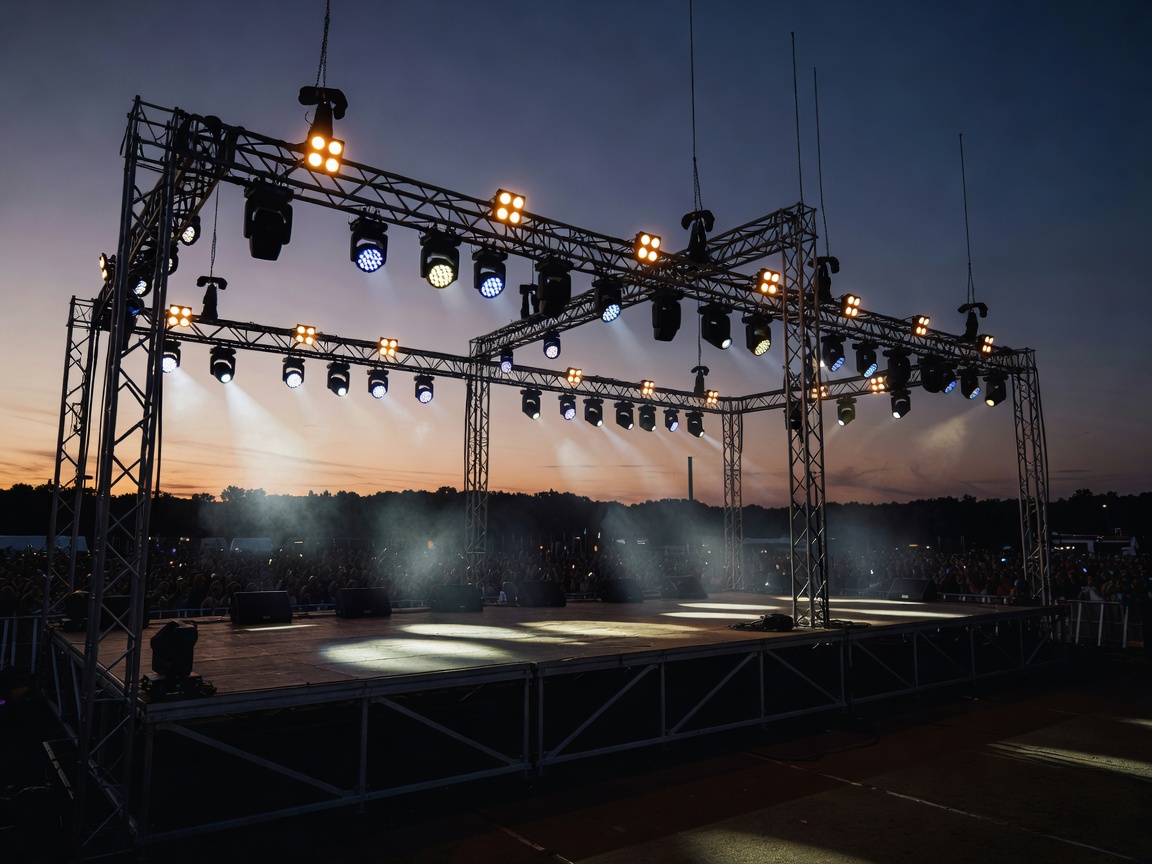 Outdoor festival stage with lighting truss
