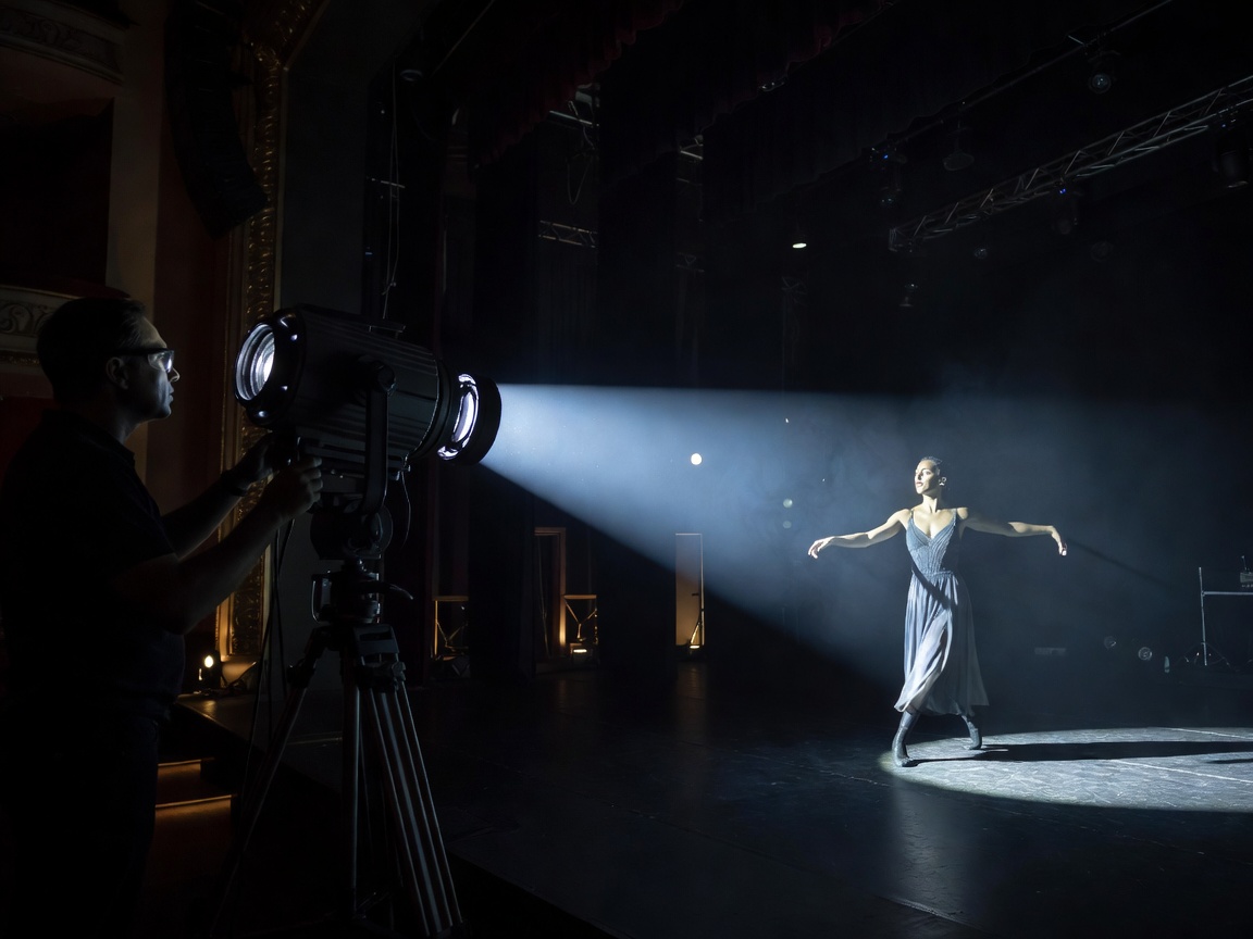 Professional followspot lighting system tracking a performer on stage